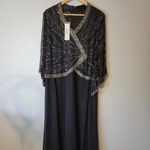 J Kara Faux Wrap Black Beaded Dress